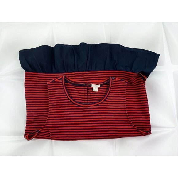 J Crew Sz M Nautical Striped Ruffle Hem Peplum Knit Tank Top Blouse Red Navy - Picture 5 of 8